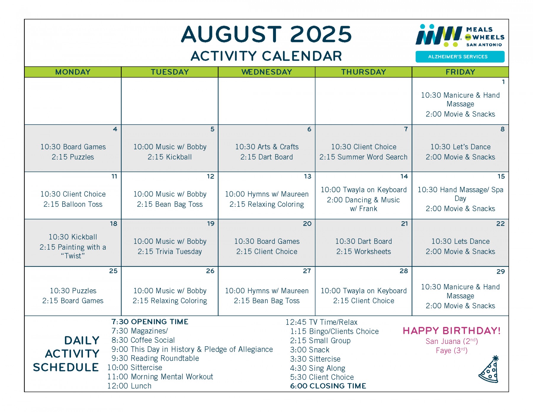 Grace Place August 2025 Calendar