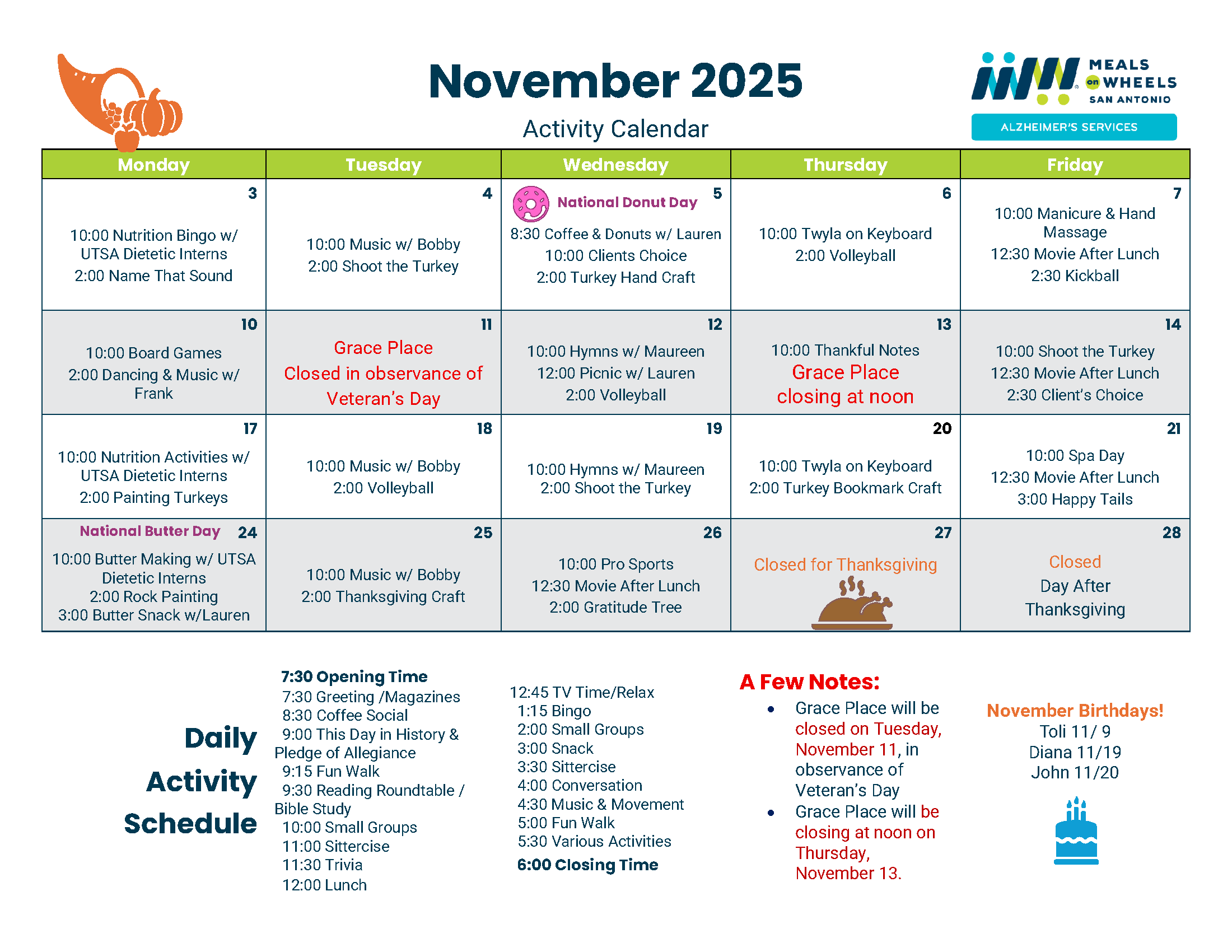 November 2025 - Grace Place Calendar