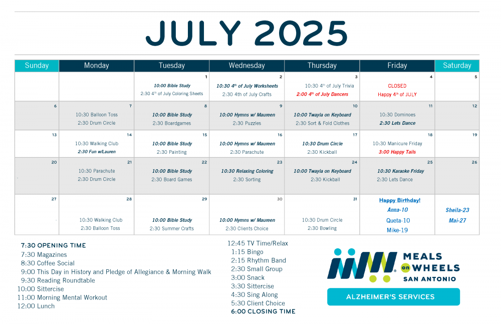 Grace Place July 2025 Calendar