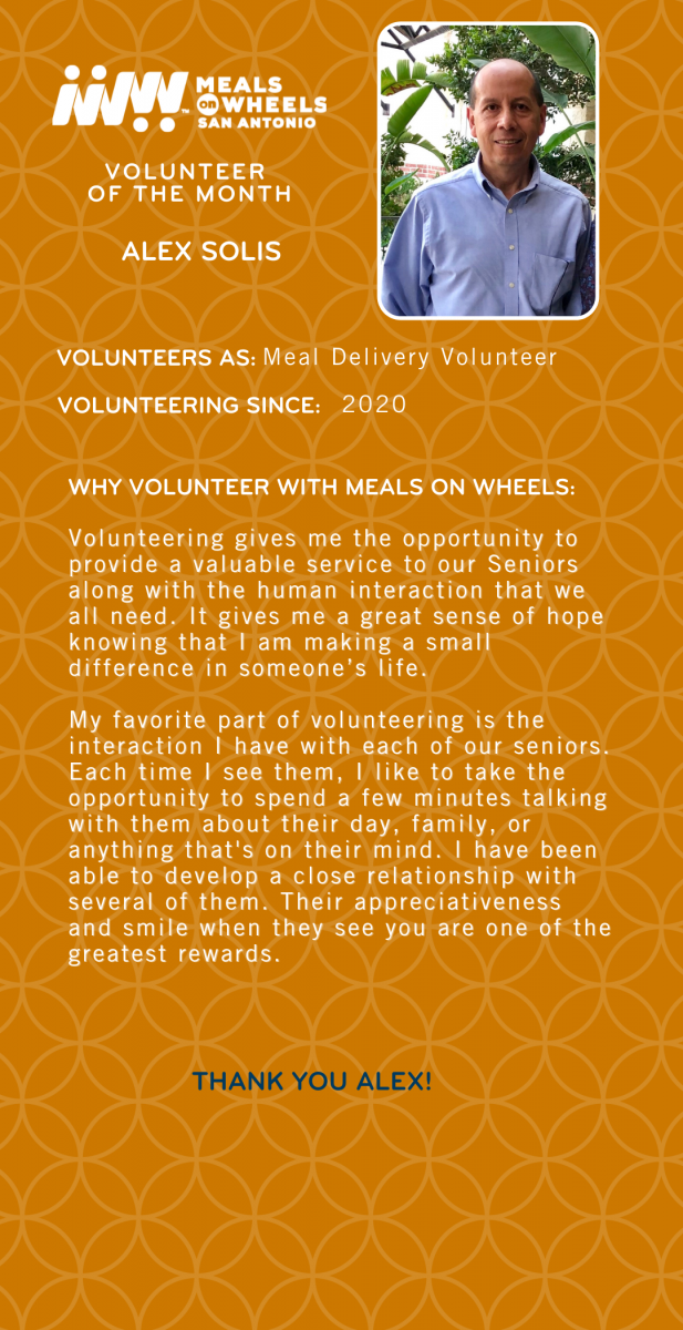 November 2021 Volunteer of the Month Alex Solis